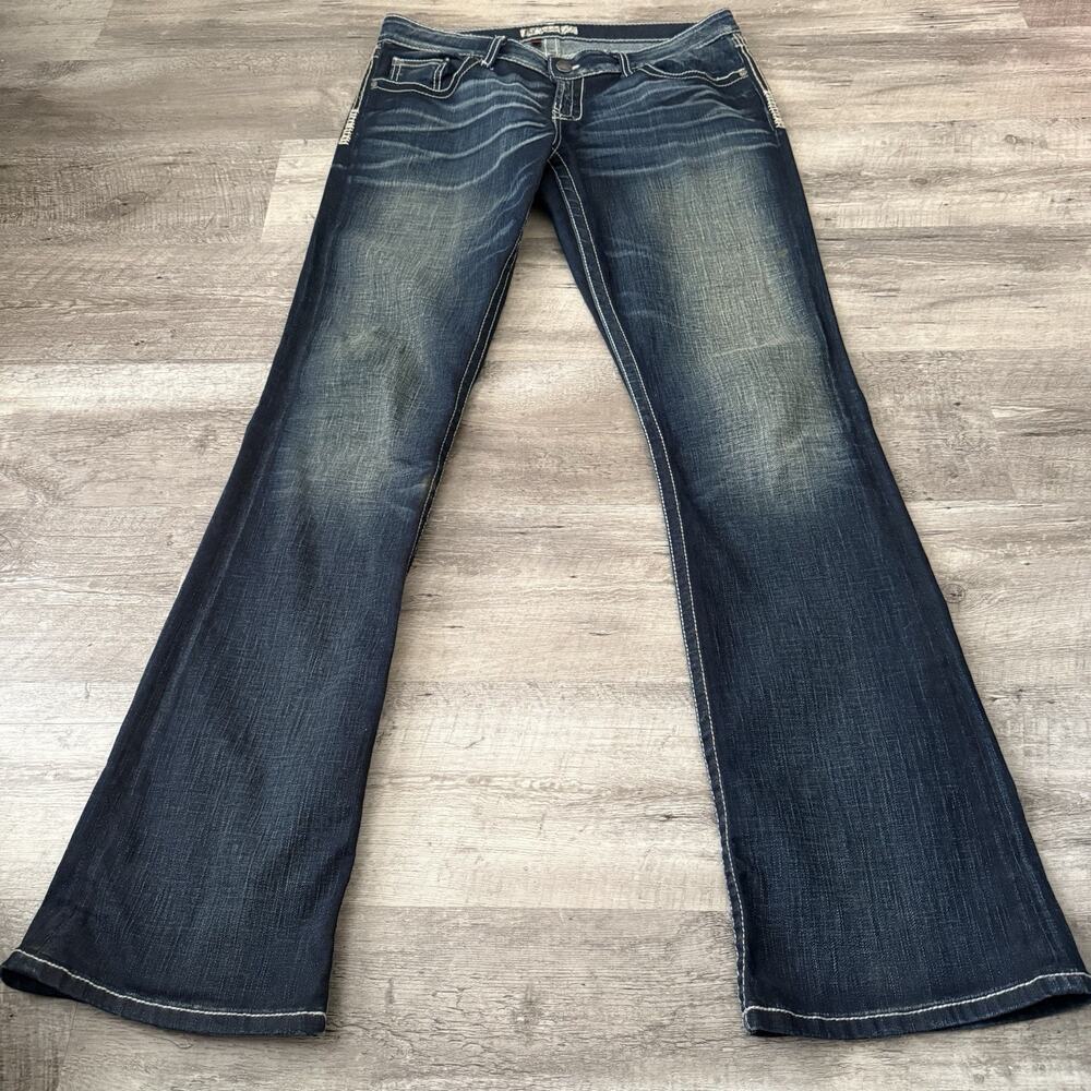 BKE Jeans Womens 33 x 37.5 Tall Blue MADISON Bootcut Stretch Embellished Pockets - Picture 3 of 11